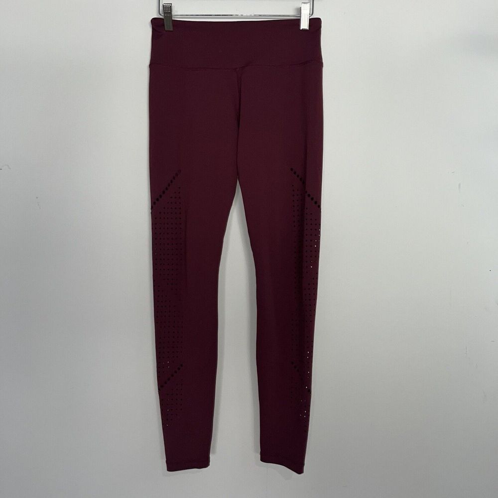 Senita Athletics Leggings Women's Medium Maroon Athleisure Gym Wear Perforated